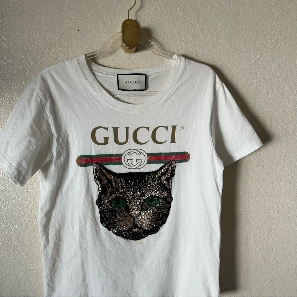 Authentic Gucci LOGO T-SHIRT WITH MYSTIC CAT IN WHITE size XS - Picture 6 of 10